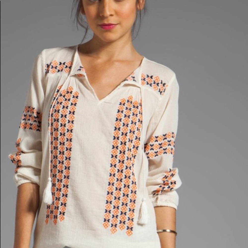 COPY - Joie Nira Geo Embroidery Peasant Top